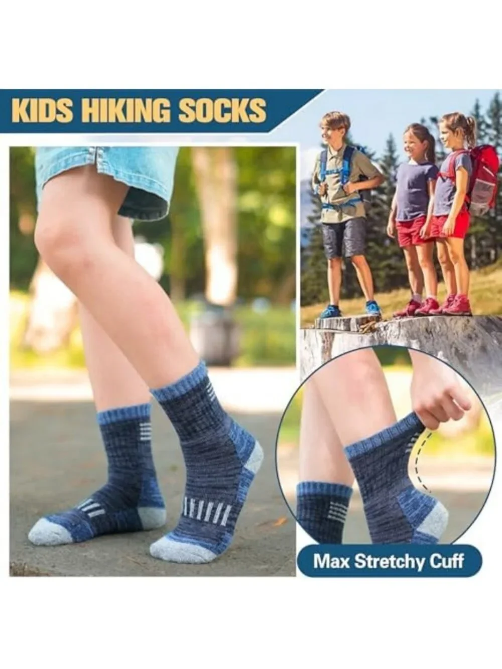 Cozy Kids Merino Wool Hiking Socks - 6 Pairs Thermal, Thick, Moisture-Wicking